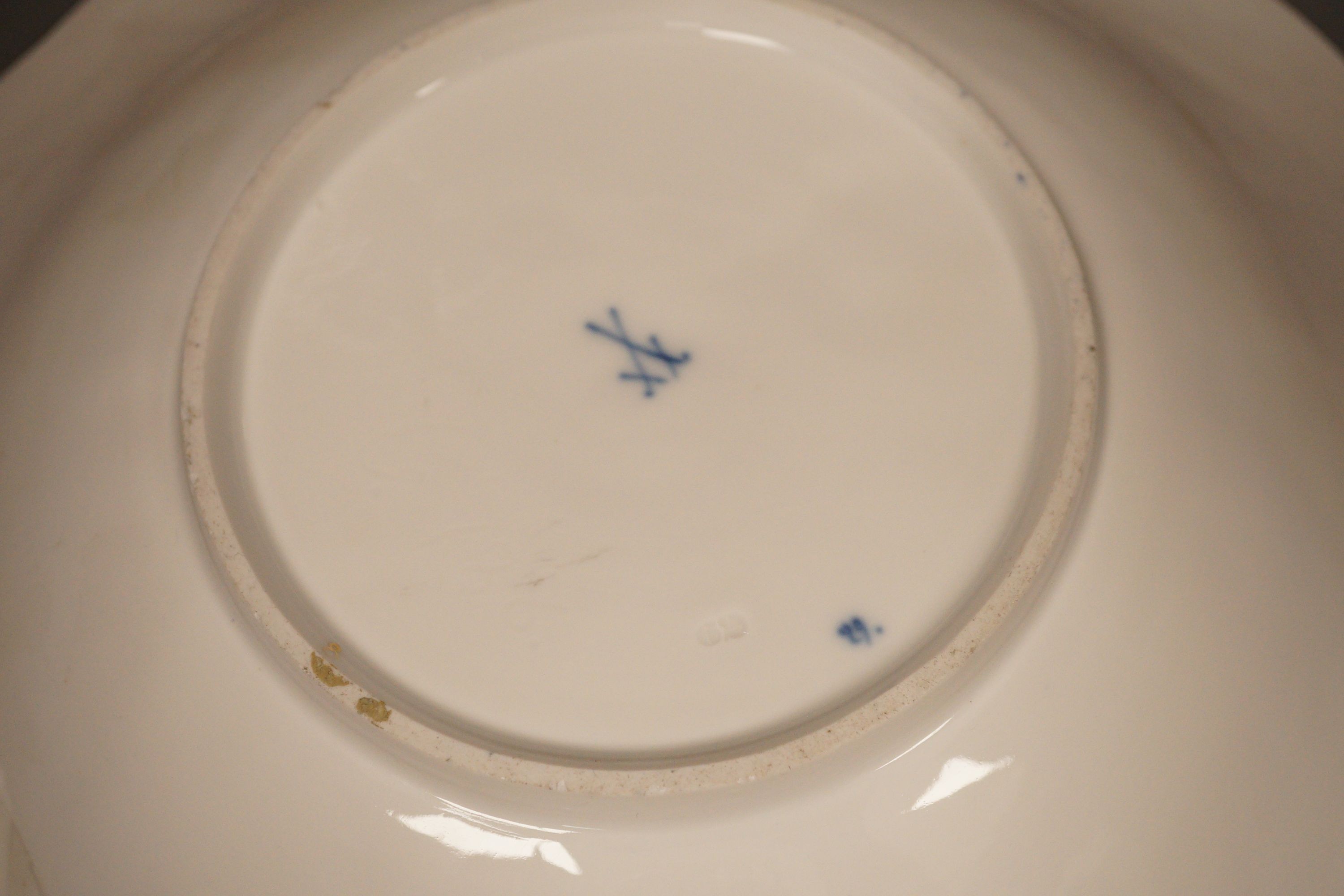 A late 19th century Meissen floral gilt and blue dish, 29cm